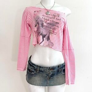 pink striped unicorn graphic off shoulder crop top designed by me